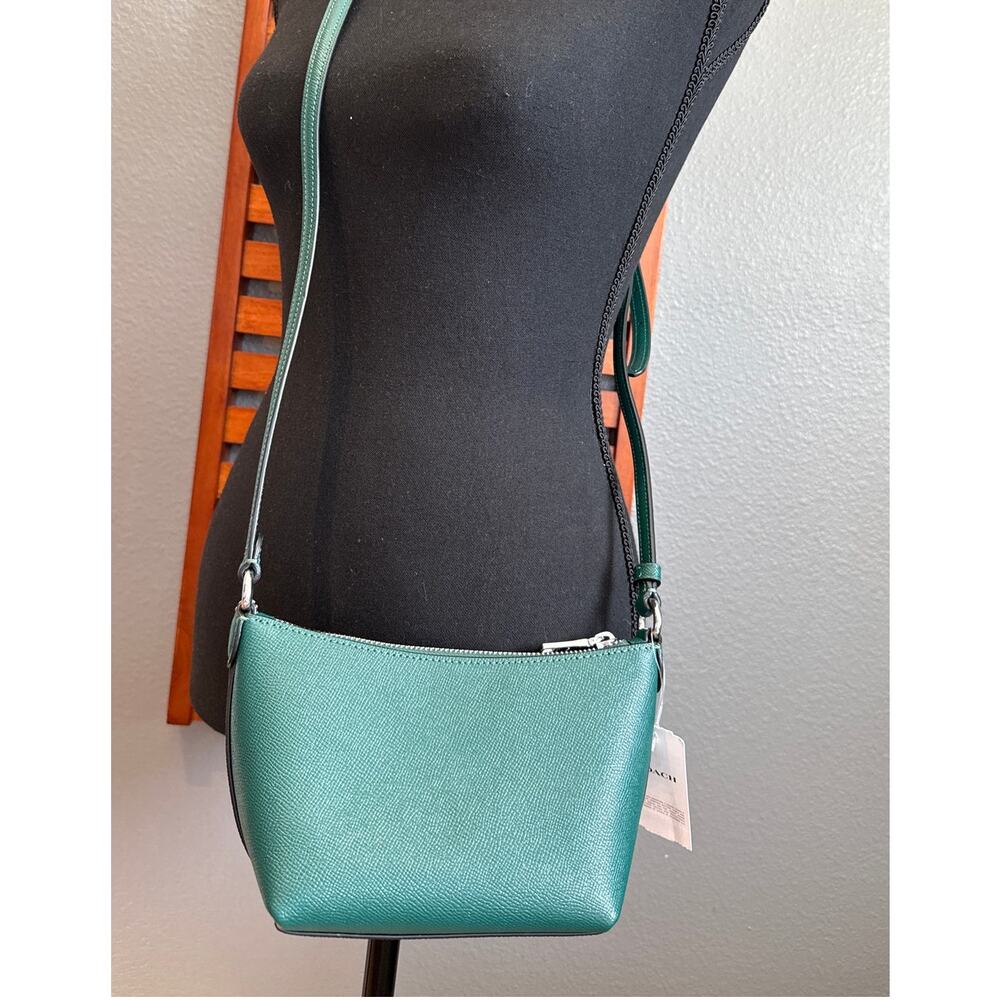 COACH NWT Emerald Green Silver Zip Top Crossbody Bag | NWT - Picture 4 of 10